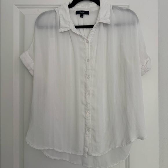 Lulus women's white collar button down short sleeve blouse shirt top small 4 6 - Picture 5 of 5
